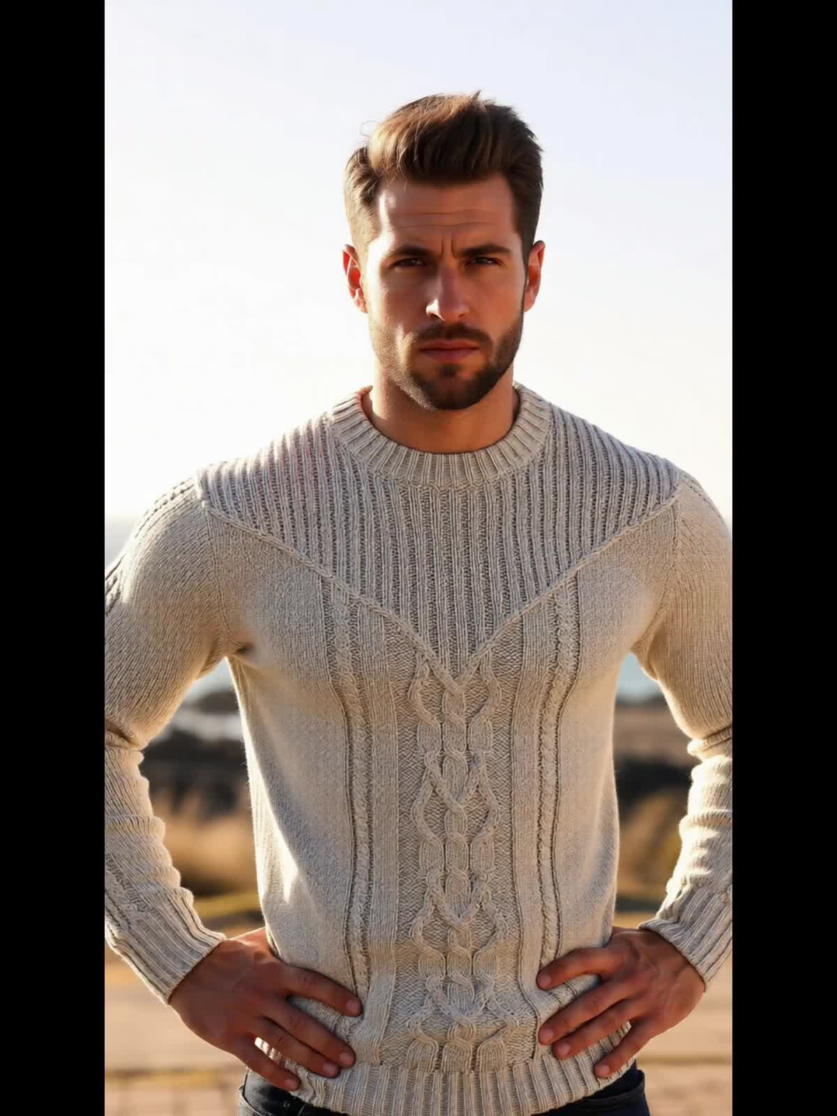 Fashion Knit Round Neck Sweater Pullover - Soft, Breathable, Medium Stretch, Long Sleeve, Casual Top for City Walks, Streets, Outings, Outdoor Activities - Perfect for Autumn and Winter