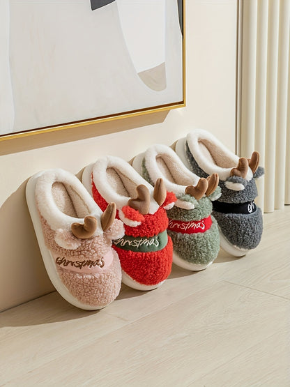 New Slippers for Winter Couples: A Pair of Home Fur, Thickened, Indoor Anti slip, Warm, Silent Plush Slippers for Men and Women's Home Christmas