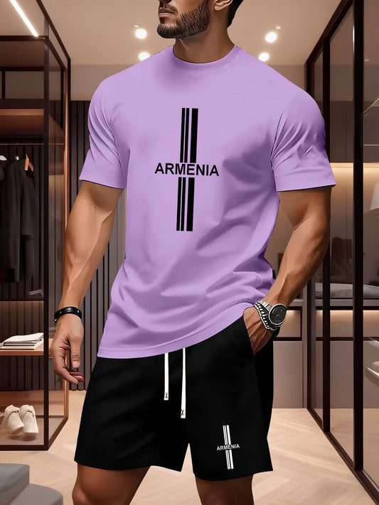Men's Summer Casual Sport Set with White Striped Design