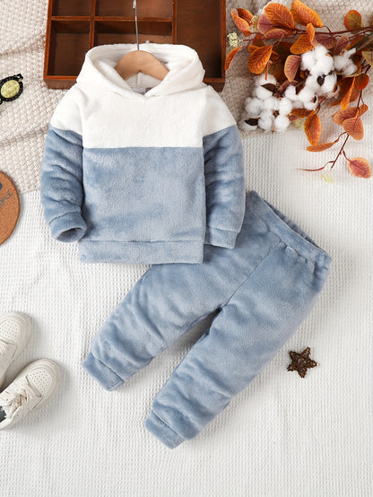 Boys' Cozy Fleece Hoodie & Pants Set - Gray & White Geometric Pattern, Long Sleeve Pullover with Hood, Soft Knit Fabric, Perfect for Fall & Winter, Casual Style, Everyday Comfort, Everyday Comfort Wear | Geometric Pattern Hoo