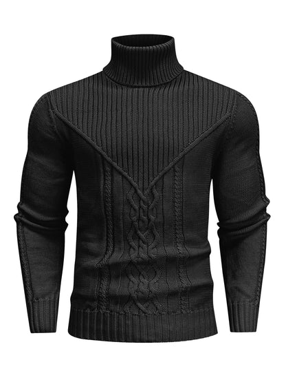 Men'S Casual Winter High Neck Turtleneck Sweater | Black Solid Color, Medium Stretch Fabric, Regular Fit, Hand Wash Only, Sleek Knitwear, Long Sleeve, Rib-Knit Detail
