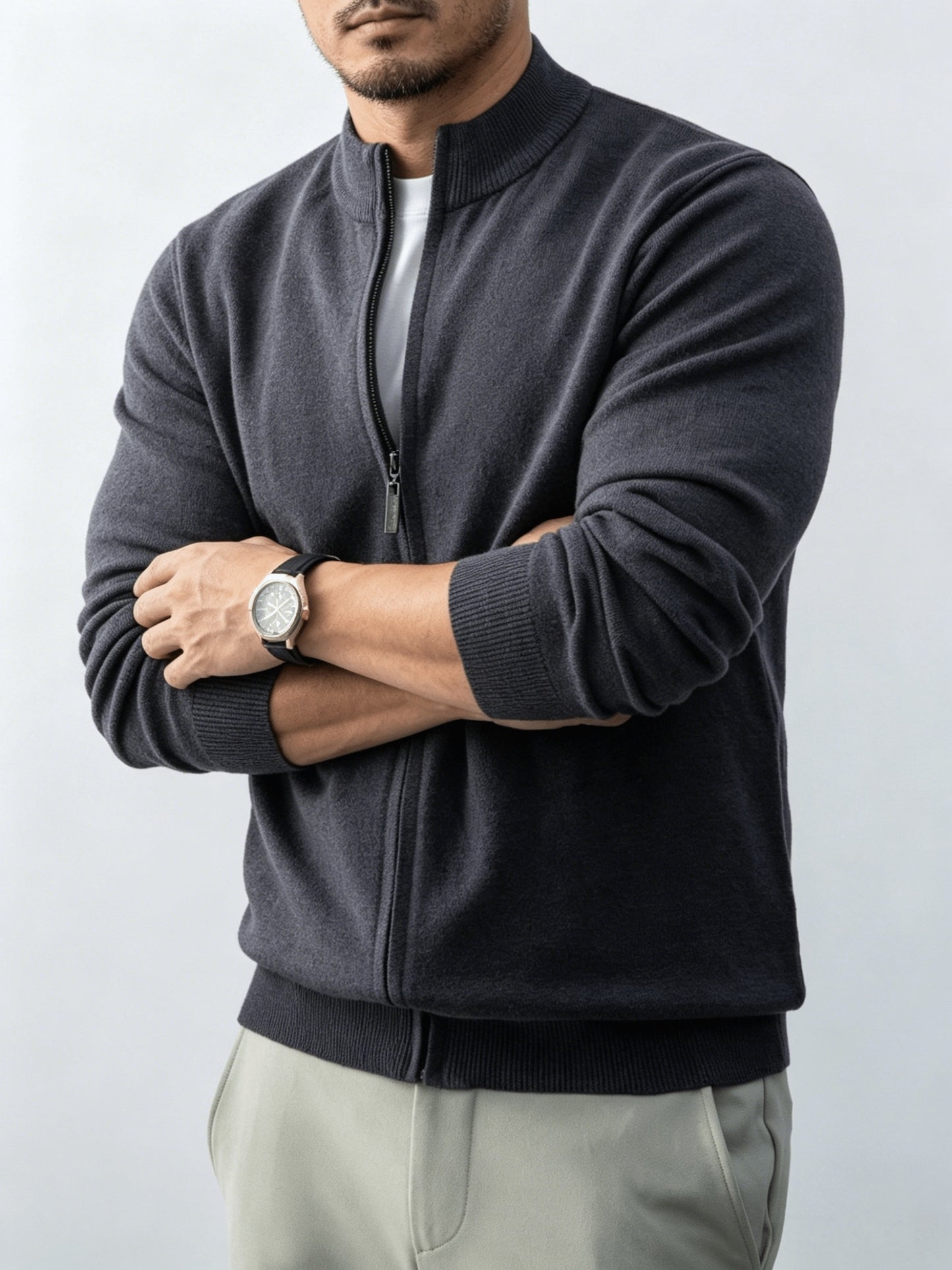 Men's Stand Collar Knit Cardigan Full-Zip Casual Fall Sweater