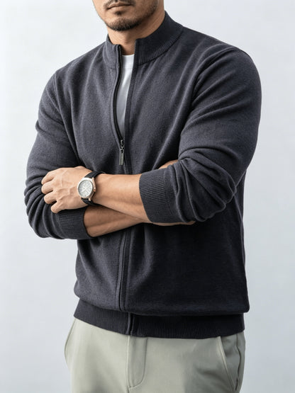 Men's Stand Collar Knit Cardigan Full-Zip Casual Fall Sweater