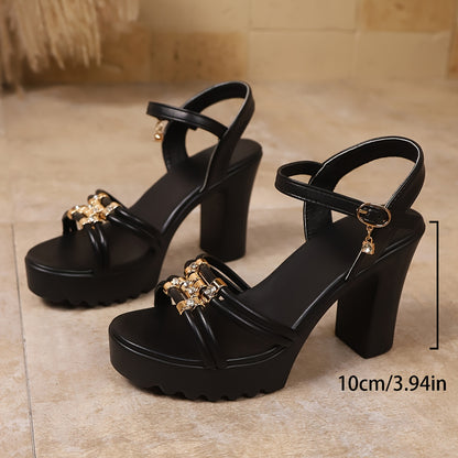 Women's Chunky Platform High Heel Sandals - Elegant Open-Toe Summer Shoes with Ankle Strap, Synthetic Cover Upper  PU Sole, White Versatile Dressy Casual Footwear, Chunky Heel Sandals, Formal Casual Wear, Crisscross Ankle St