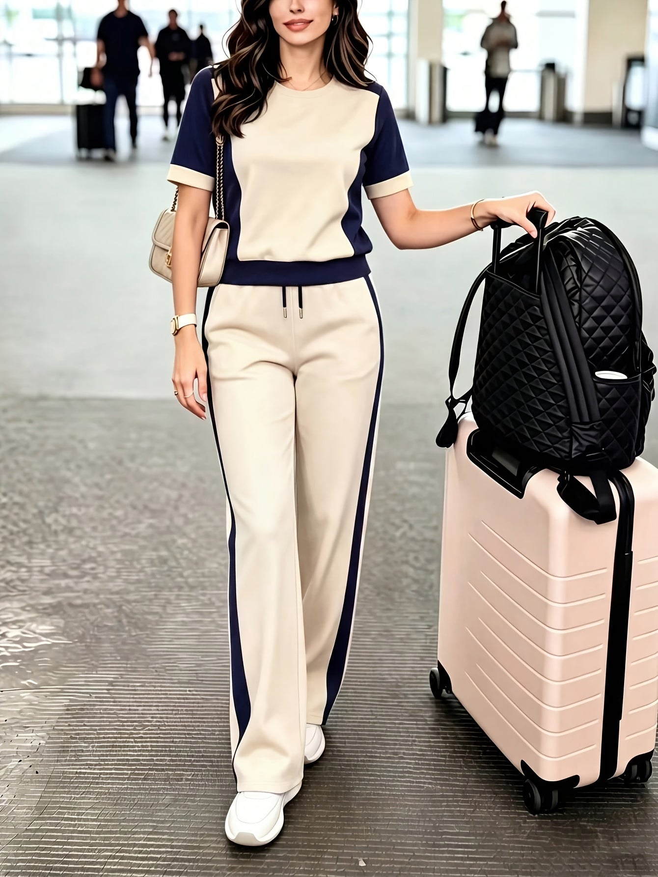 Women’s Color-Block Casual Set with Wide-Leg Pants for Summer