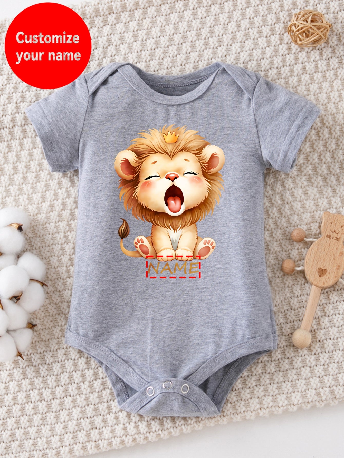 Baby Boy Cotton Jumpsuit with Lion Print, Summer Casual