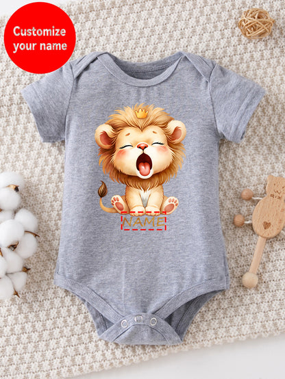 Baby Boy Cotton Jumpsuit with Lion Print, Summer Casual