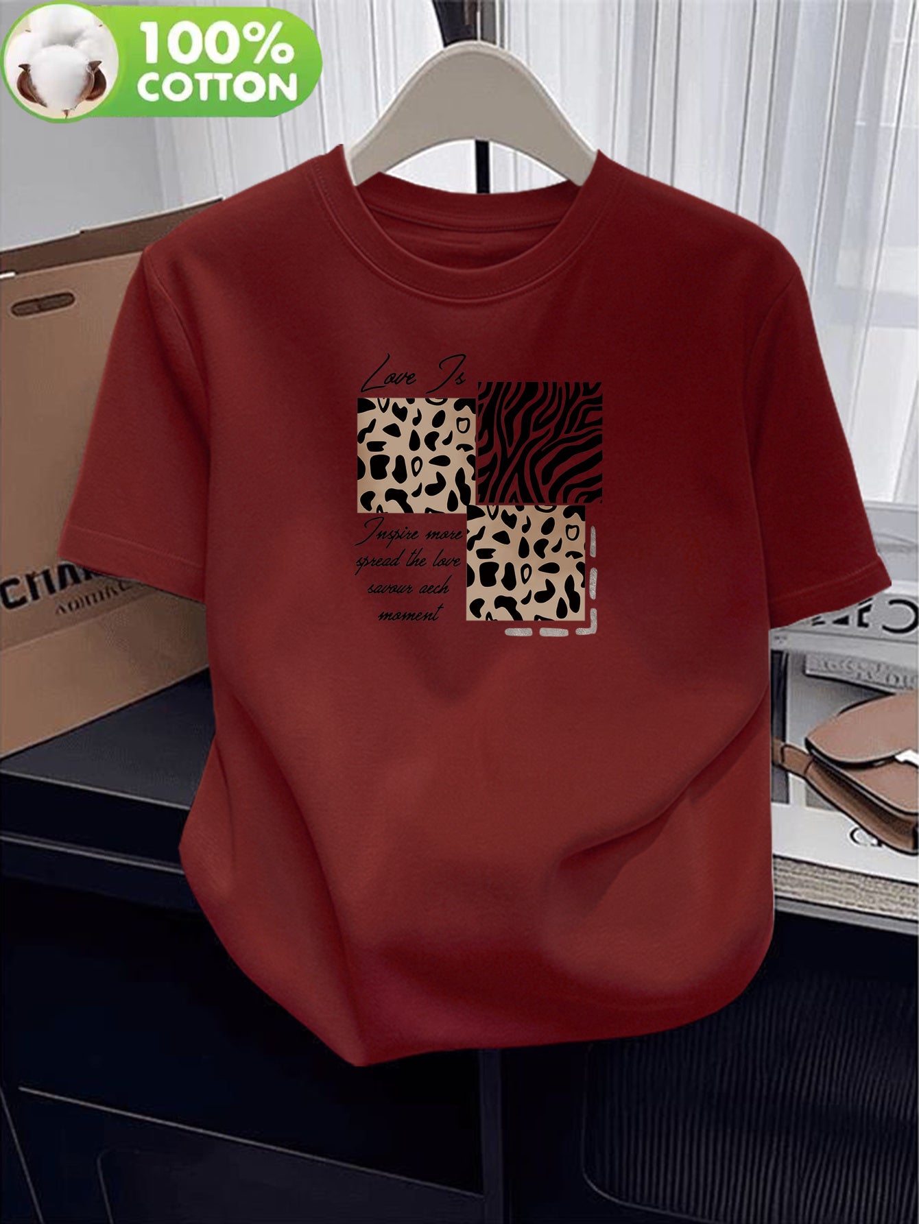 Women’s Casual Cotton T-Shirt with Leopard & Zebra Prints