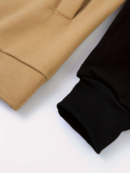 Men's Colorblock Hooded Jacket For Sports Outdoor, Stylish Leisure Outwear