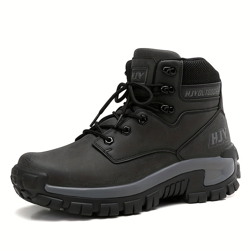 Men's Mid-Top Outdoor Hiking and Work Boots – Durable PU Leather
