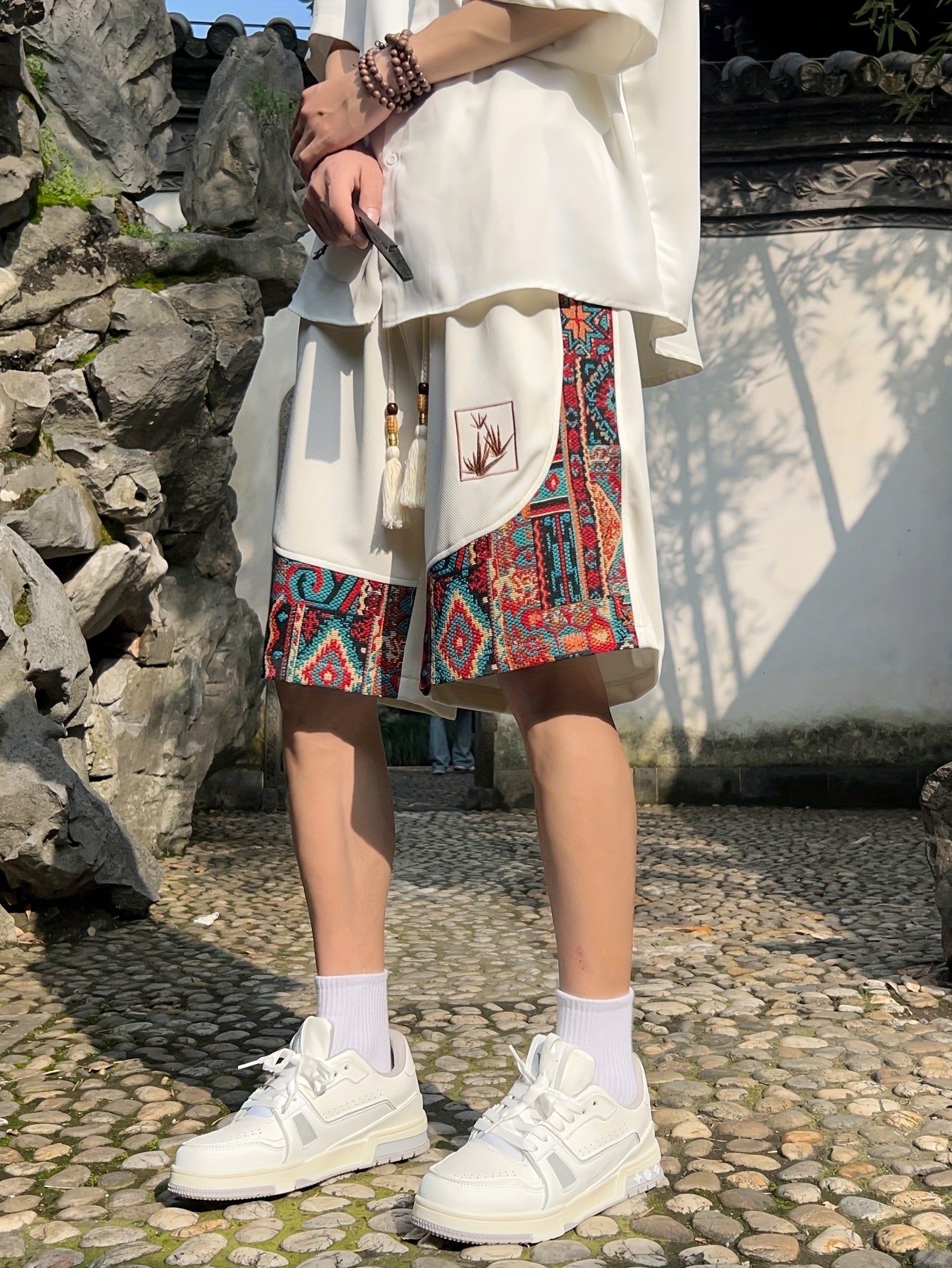 Men's Summer Retro Patchwork Bermuda Shorts Plus Size