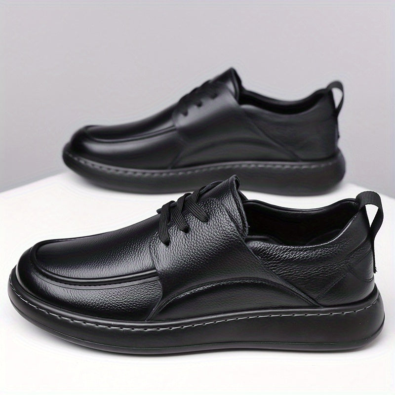 Men's Casual Lace-Up Leather Shoes with Non-Slip Rubber Sole