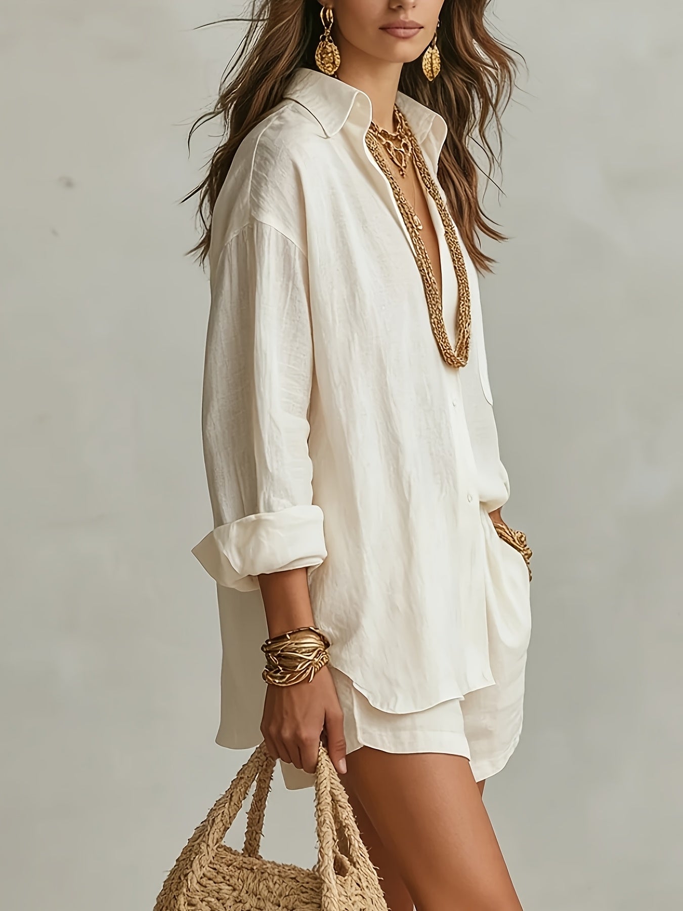 Elegant Women's Casual Shirt and Shorts Set for Spring/Summer