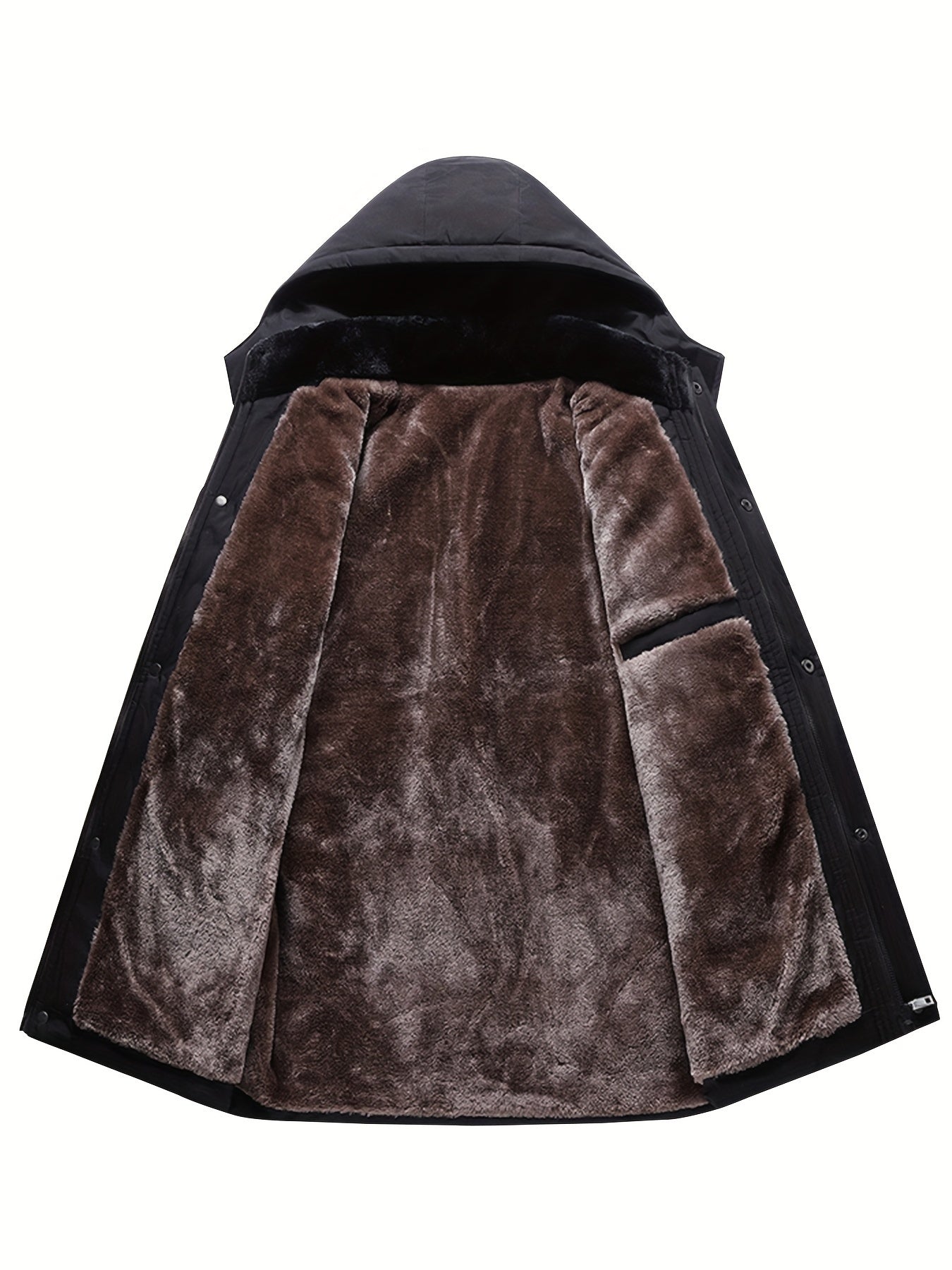 Men's Heavy-Duty Winter Hooded Jacket with Fur-Like Collar & Pockets - Navy Blue/Brown Coat, Golden-Tone Zipper Closure, -Filled Casual Outerwear for Cold Weather (Hand Wash/Dry Clean)