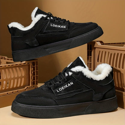 Low-top Versatile Men's Plush-lined Warm Sneakers, Comfortable and Trendy Thick-soled Outdoor Running Casual Skate Shoes