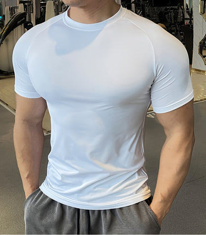 Men'S Slim-Fit Quick-Dry Athletic T-Shirt - Breathable, Stretchy, Solid Color Crew Neck Tee for Gym, Casual Summer Wear, Gym Apparel   Trendy Men'S Tee   Quickdry Materia
