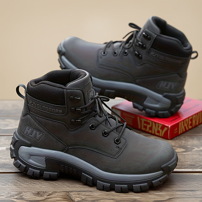 Men's Mid-Top Outdoor Hiking and Work Boots – Durable PU Leather