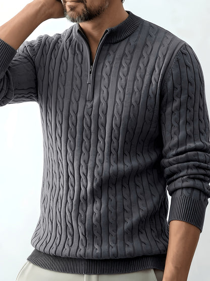 Men's Casual Quarter-Zip Knit Pullover for Spring and Fall