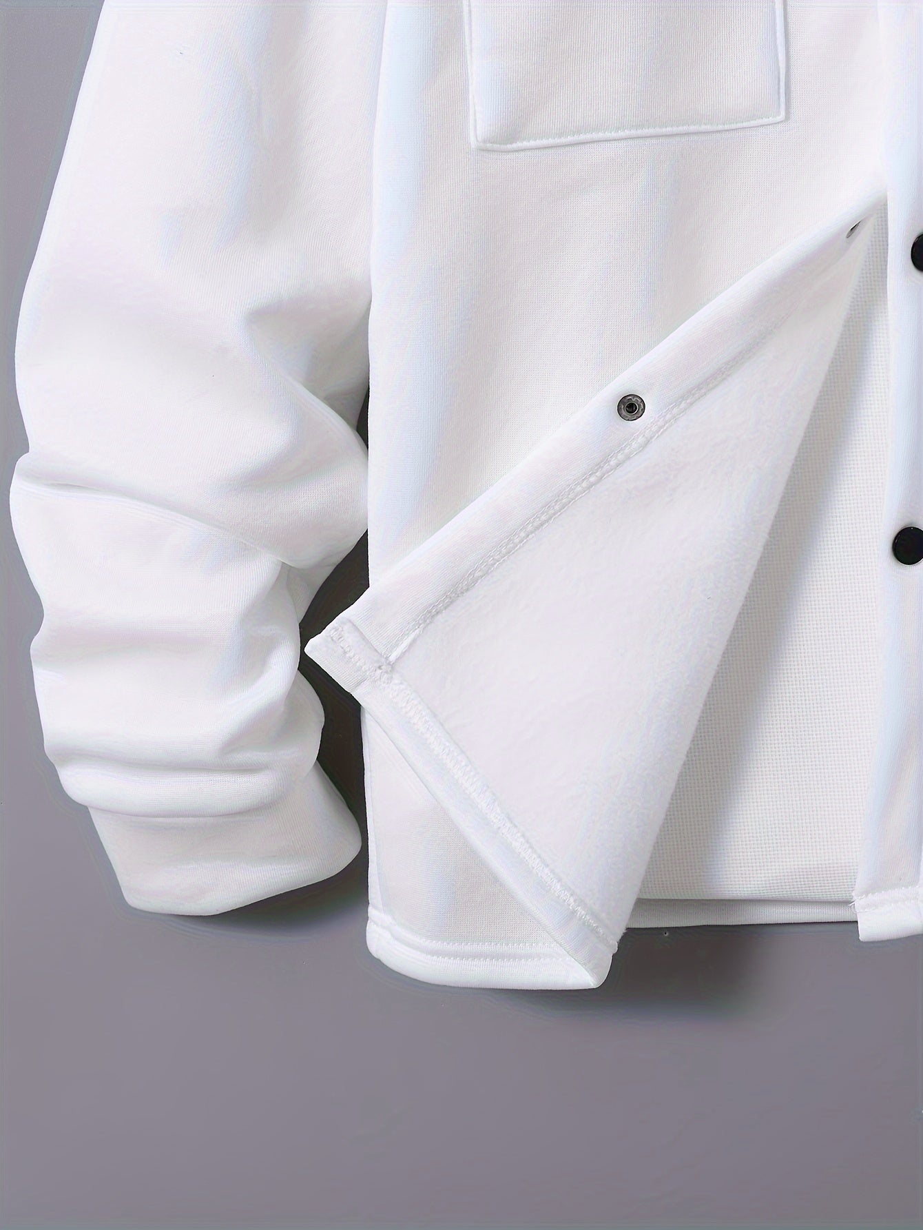 1set Men'S Casual Solid Color Polyester Outfit - Long Sleeve Button-Down Lapel Collar Jacket with Pockets and Drawstring Long Pants Set for Fall/Winter