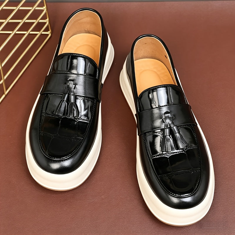Men's Business Casual PU Loafers with Tassel, Non-Slip Durable Shoes
