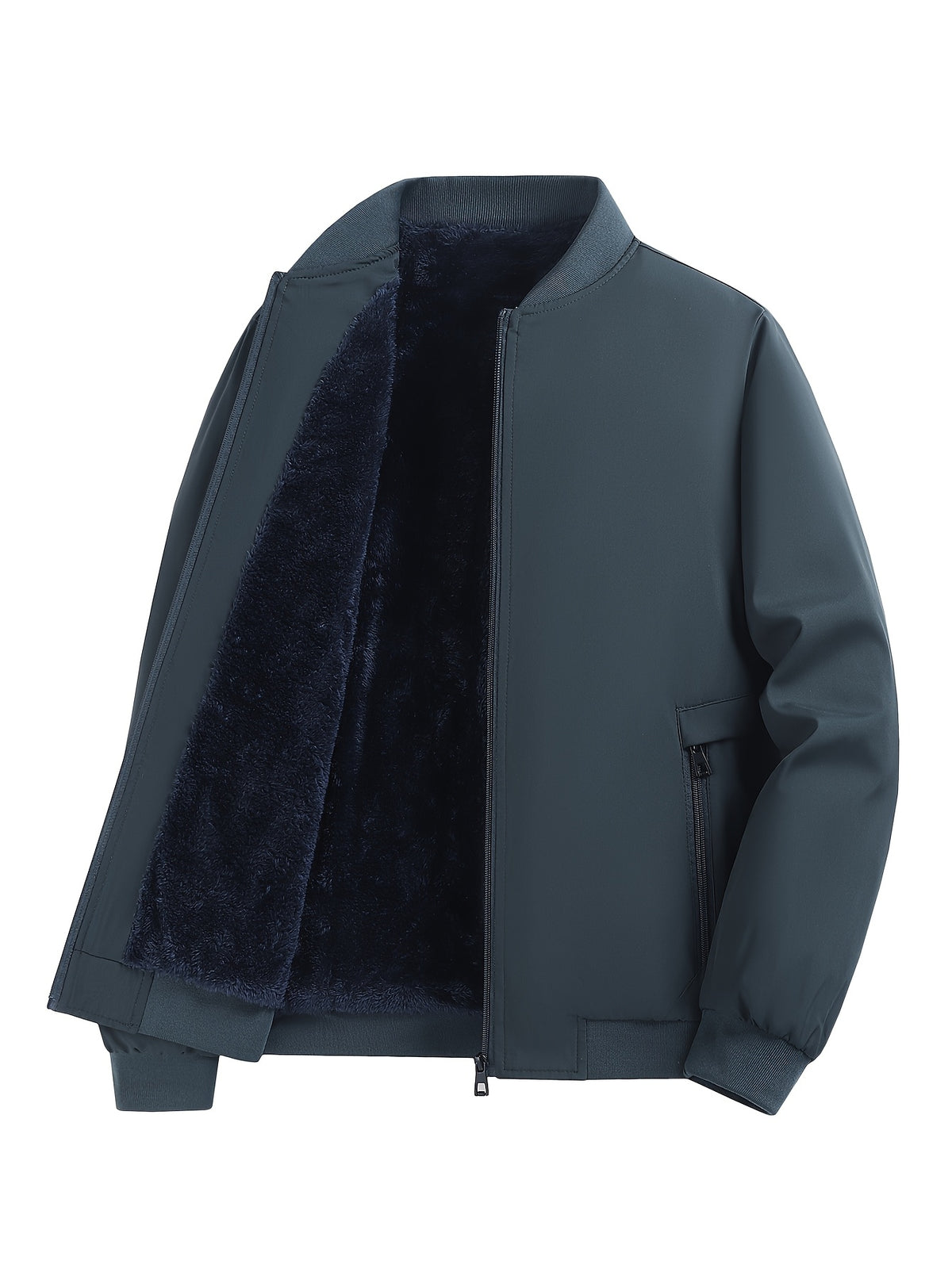Men's Casual Lined Fleece Jacket with Baseball Collar