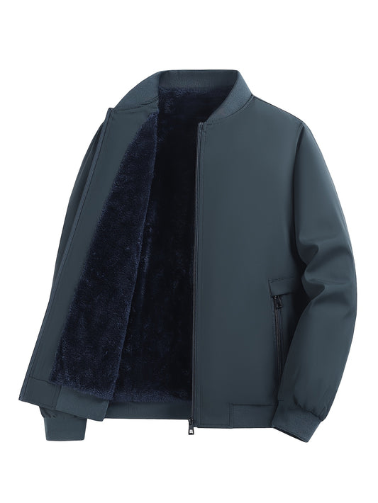 Men's Casual Lined Fleece Jacket with Baseball Collar