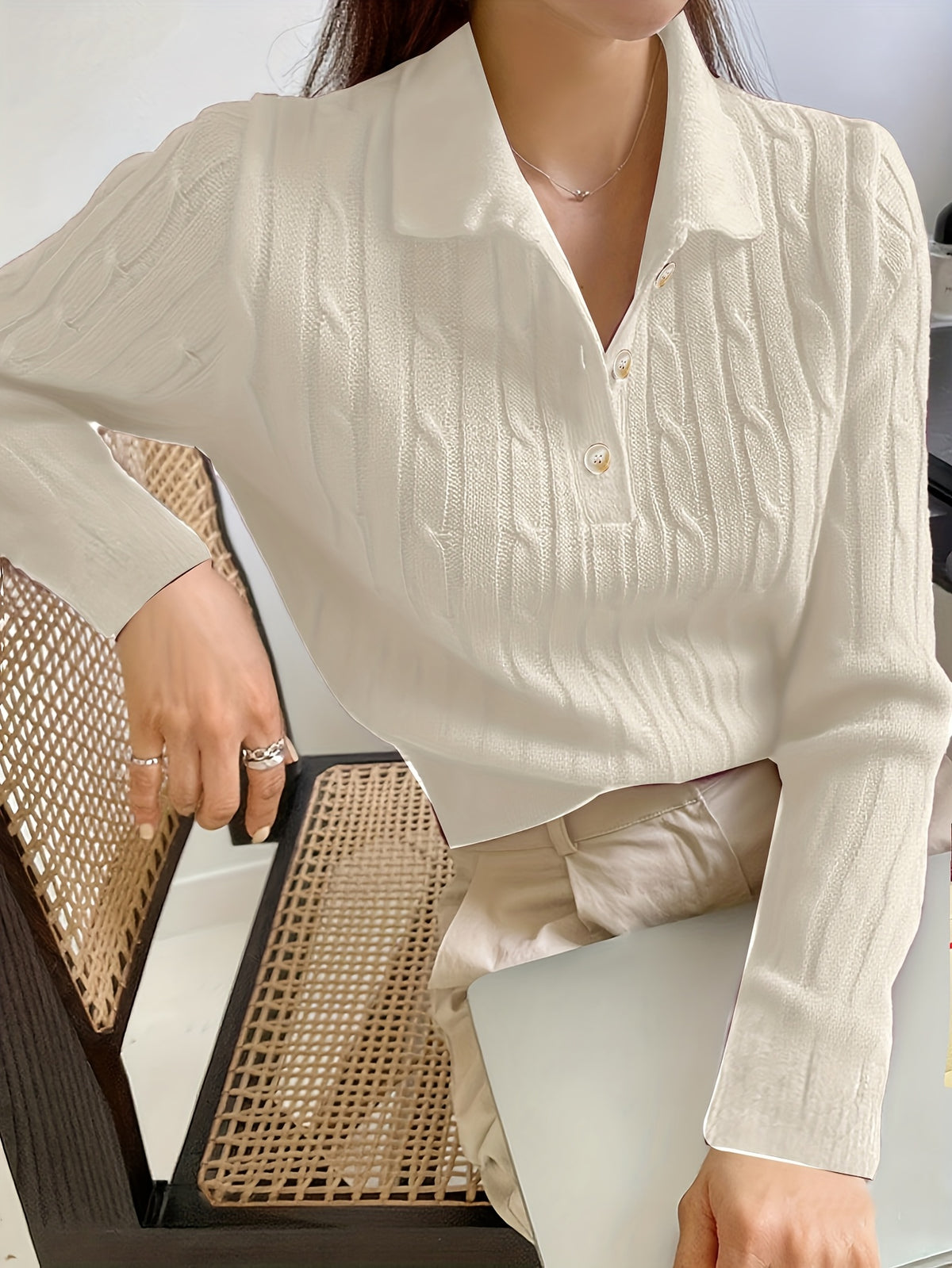 Elegant Long Sleeve Henley Pullover for Women - Fall/Winter Knit