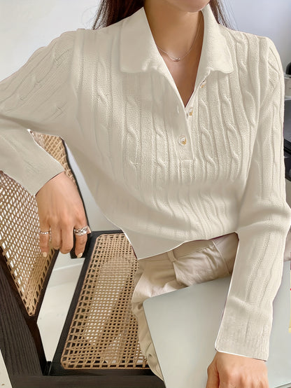 Elegant Long Sleeve Henley Pullover for Women - Fall/Winter Knit