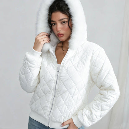 Women'S Cozy Fleece-Lined Hooded Jacket - Casual Long Sleeve, Solid Color, Regular Fit, Long Sleeve, Zip-Up, Casual Style, Casual Outerwear, Winter Jacket
