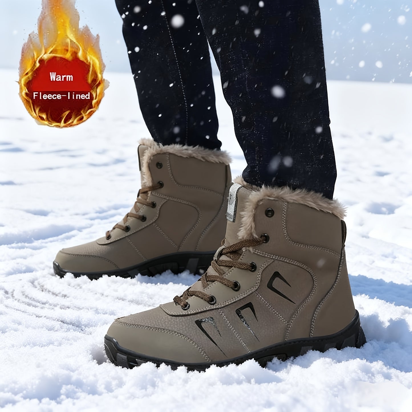Men's & Women's Heavy-Duty Winter Boots - -like Texture & TPR Sole, Lace-Up Ankle-High Outdoor Hiking Boots with Arch Support, Traction Tread & Warmth for Snow, Ice, Mud, Grass - All-Terrain Short Boot for Men & Women ( Fit)