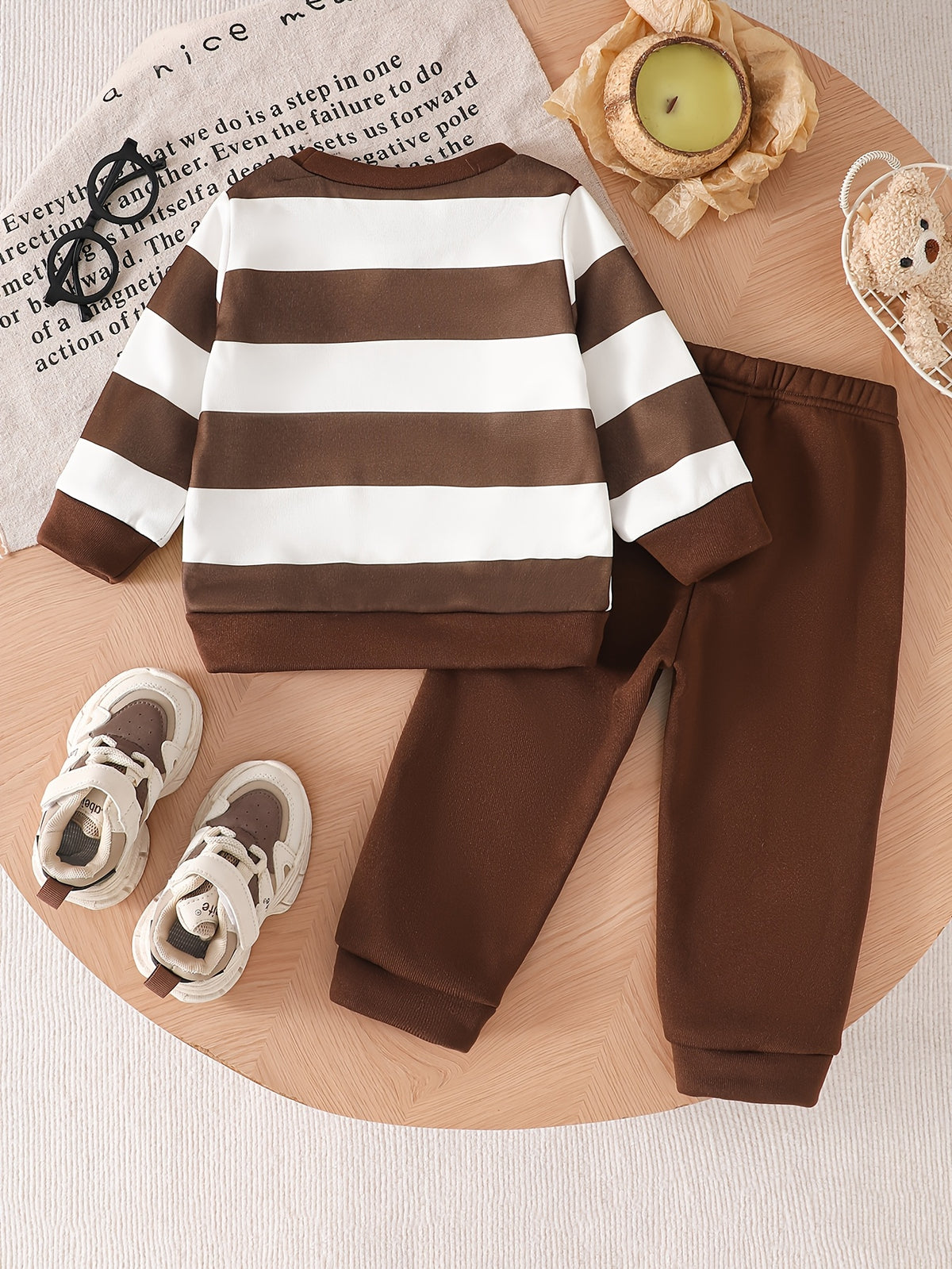 Baby Boy Fall Winter Striped Velvet Sweatshirt and Pants Set - ayq