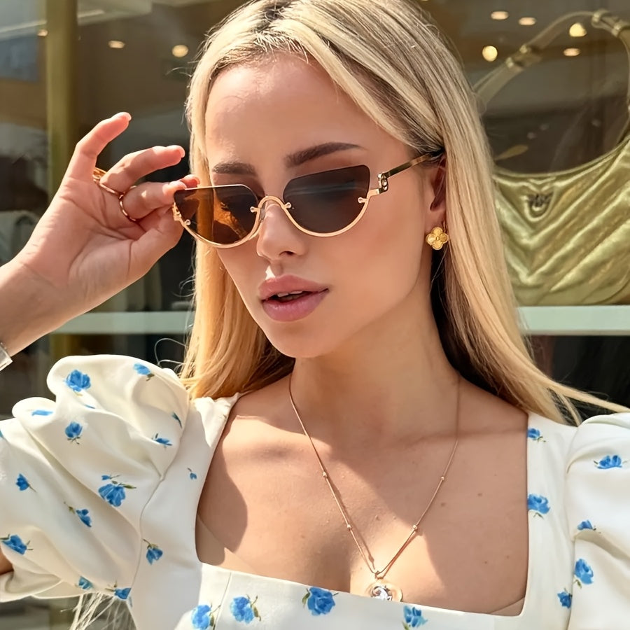 Vintage Half-Frame Women's Cat-Eye Glasses Zinc Alloy Metal
