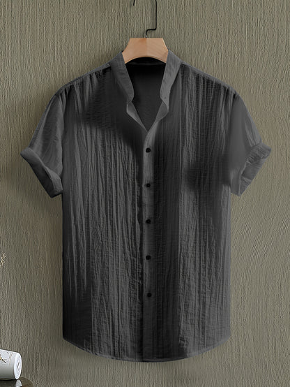 Men's Breathable Solid Color Stand Collar Short-Sleeve Shirt