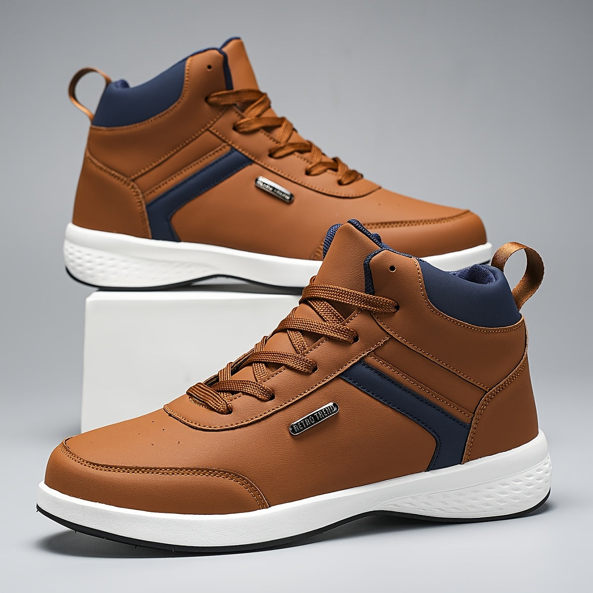 Men's High-Top PU Loafers Casual Vintage Business Shoes