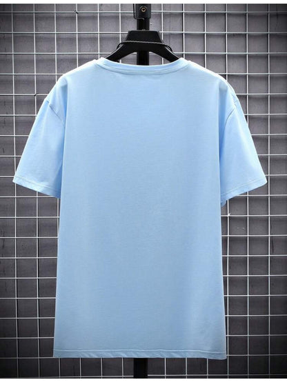 1pc Men's Light Blue Solid Color V-Neck Casual T-Shirt - Breathable Regular Fit Short Sleeve Tee for Spring Summer, Gym, Office  Casual Attire