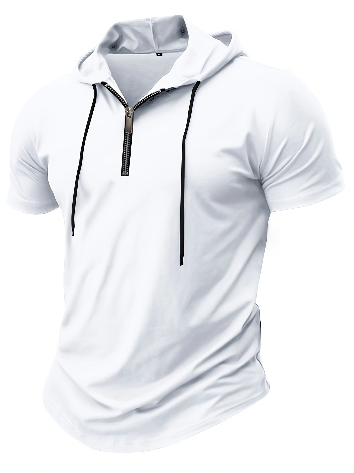 1pc Men's Light Blue Casual Hooded Short Sleeve T-Shirt with 1/4 Zipper, Breathable Stretch Fabric for Gym, Outdoor  Summer Wear, Gym Apparel, Stylish Contrast Detailing, Comfortable Fit