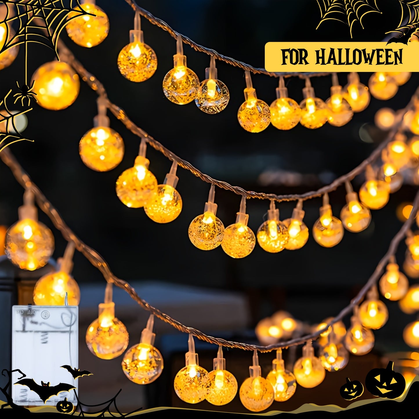 1pc, Crystal Ball Bubble Ball String Lights, 40/20/10LED, Spherical Fairy String Lights, Battery Powered, Suitable for Home, Wall Decoration, Bedroom, Party, Festival, Wedding, Autumn Decoration, Wall Decoration, Halloween, T