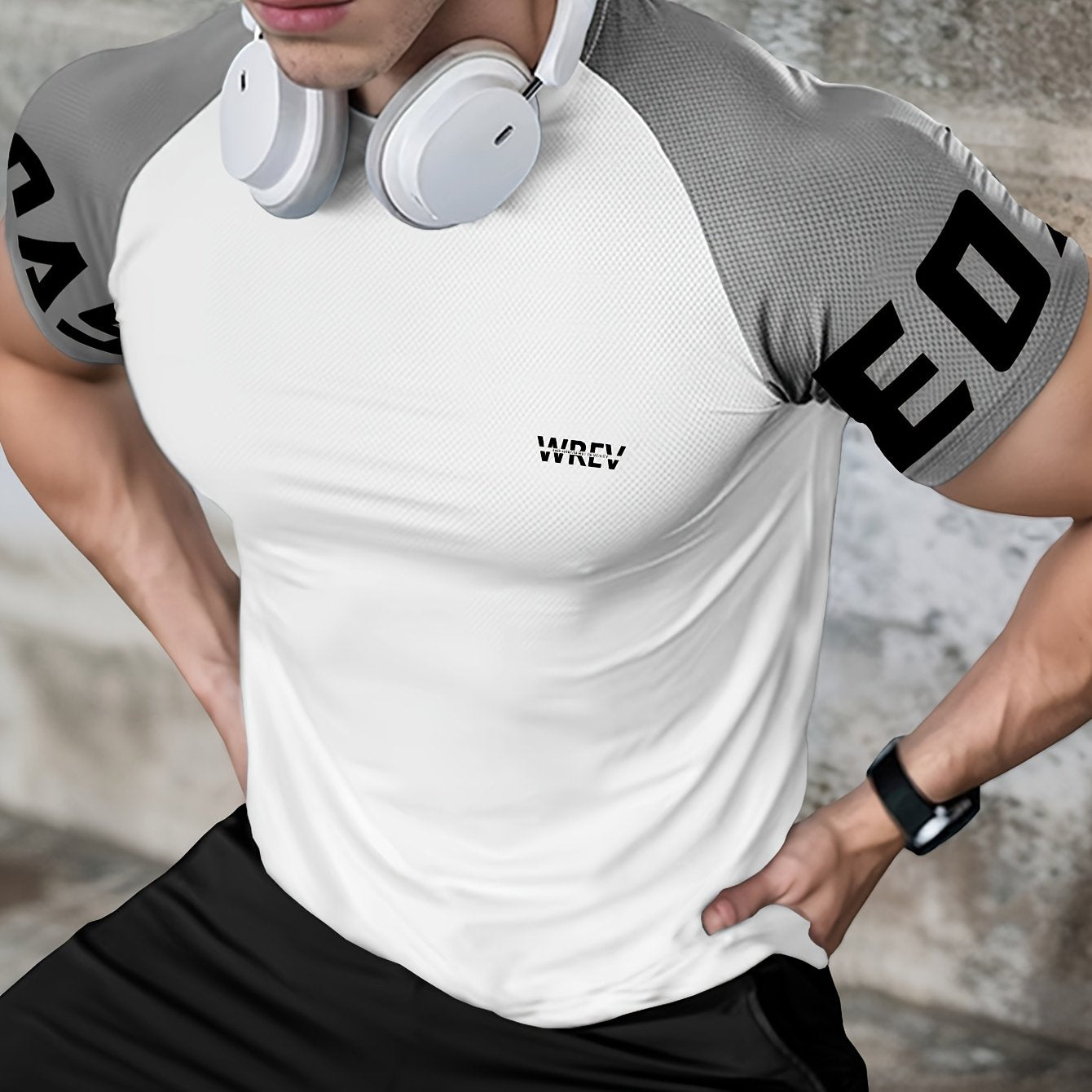 Men's Quick-Dry Breathable Mesh Sports T-Shirt - Summer Gym Workout Top with Contrast Black  White Sleeves  for Man Letter Print, Slim Fit for Running Training Casual Wear, Breathable Running Gear   Sporty Casual Tee   Mesh