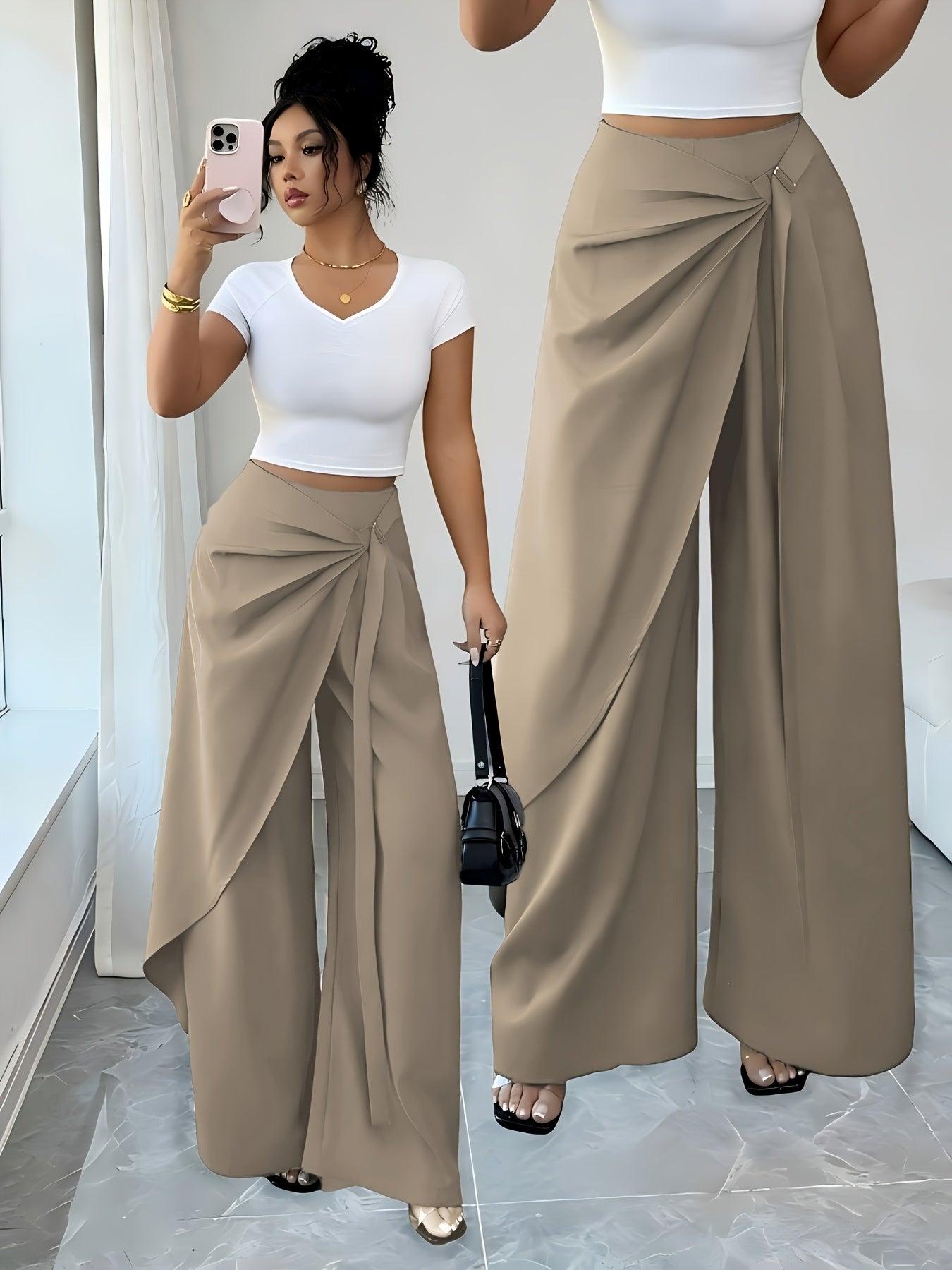 Women's Elegant Wide-Leg Summer Trousers in Solid Color