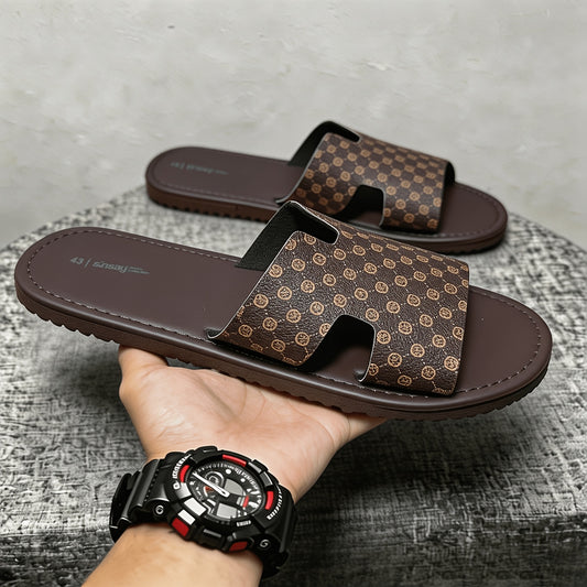 Men's Casual PU Slides, Soft Sole Non-Slip Summer Sandals