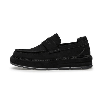 Men's Casual Loafers Leather Slip-On Platform Sole Shoes