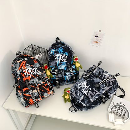 Spacious, Stylish Graffiti-Style Large Capacity Backpack for College & High School Students - Durable Nylon, Casual Fashion