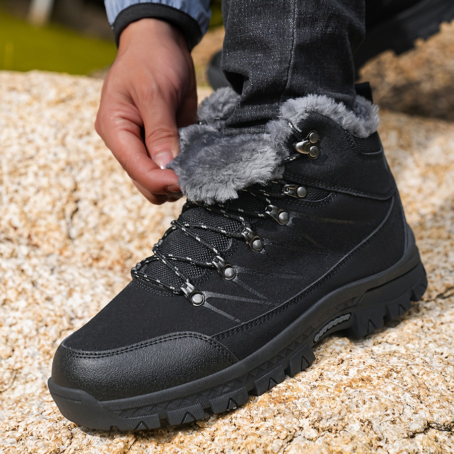 Men's Heavy-Duty Winter Hiking Boots - Mid-Calf Ankle Support, Traction TPR Sole & Rugged Tread - Cold Weather Trekking Boots for Snow, Ice, Mountain Climbing - All-Terrain Outdoor Boots for Men with Lace-Up Closure, Durable