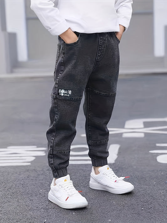 Boys' Casual Rib-Knit Cuff Denim Pants for Spring/Fall