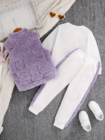 Girls 3-Piece Heart Pattern Fall/Winter Casual Set