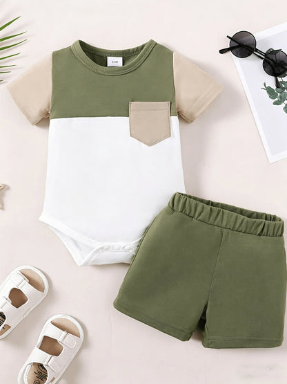 Baby Boy Summer Romper Set Casual Patchwork 2pcs Outfit - ayq