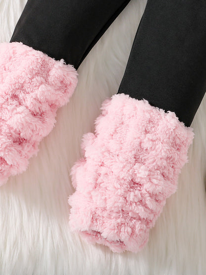 2pcs Girls' Warm Plush Hooded Jacket + Pants Autumn and Winter Style Girls' Cozy Fleece Pullover Sweatshirt with Warm Pants Cute Fashion Street Vertical Stripe Polka Dot Windproof Set Comfortable Soft 4-5-6-7-8 Years Old Suit