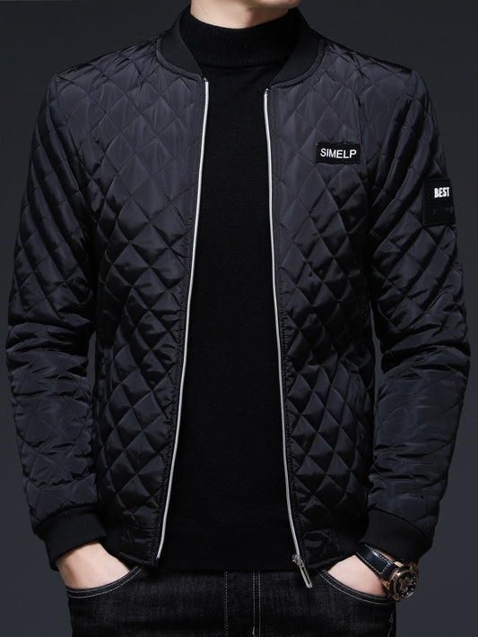 Men's Casual Fall/Winter Polyester Bomber Jacket with Baseball Collar