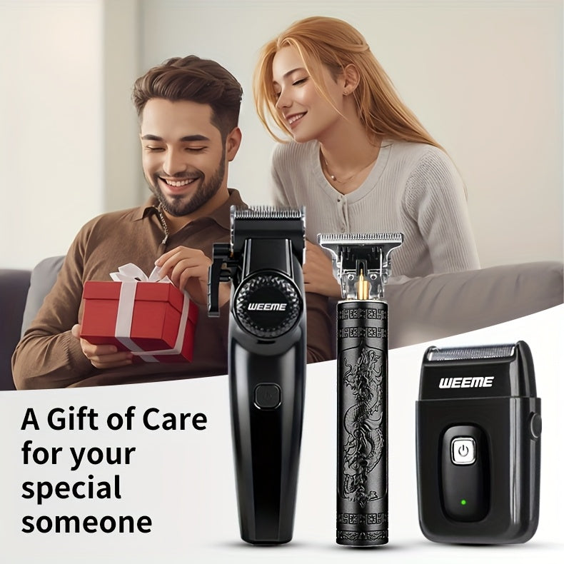 WEEME 3pcs/2pcs Hair Clippers for Men, All-in-One Grooming Gift Set, Professional Cordless Trimmer with T-Blade & Foil Shaver, LCD Display, Barber Kit for Men (Black) - ayq