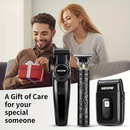 WEEME 3pcs/2pcs Hair Clippers for Men, All-in-One Grooming Gift Set, Professional Cordless Trimmer with T-Blade & Foil Shaver, LCD Display, Barber Kit for Men (Black) - ayq